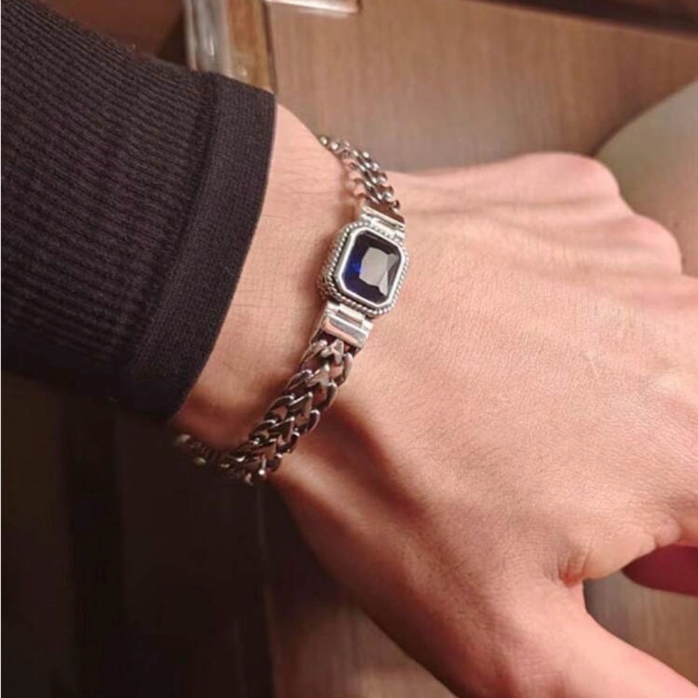 Silver and Blue Men's Bracelet